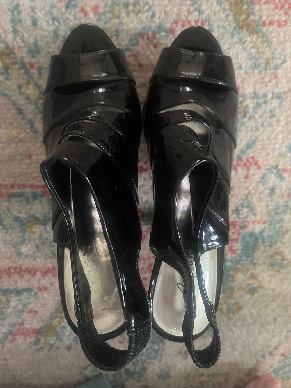 Black Patent Peep-Toe Slingback Heels